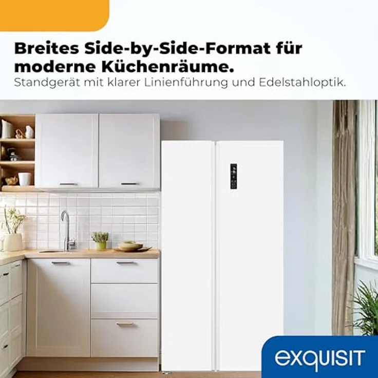 Exquisit SBS546-040D, Side-by-Side Kühl-Gefrierkombination, 442 Liter, No-Frost, LED-Display, 10 Ablagen, leiser Betrieb, weiß – Bild 4