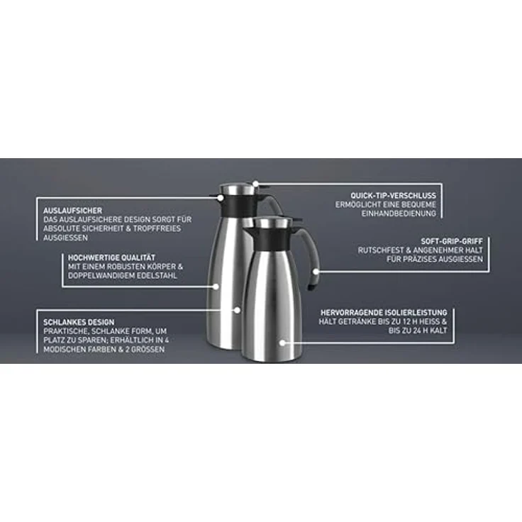 Emsa 514502 Isolierkanne, Edelstahl, 1.5 Liter, Quick Tip Verschluss, 100% dicht, Grün, Soft Grip – Bild 6