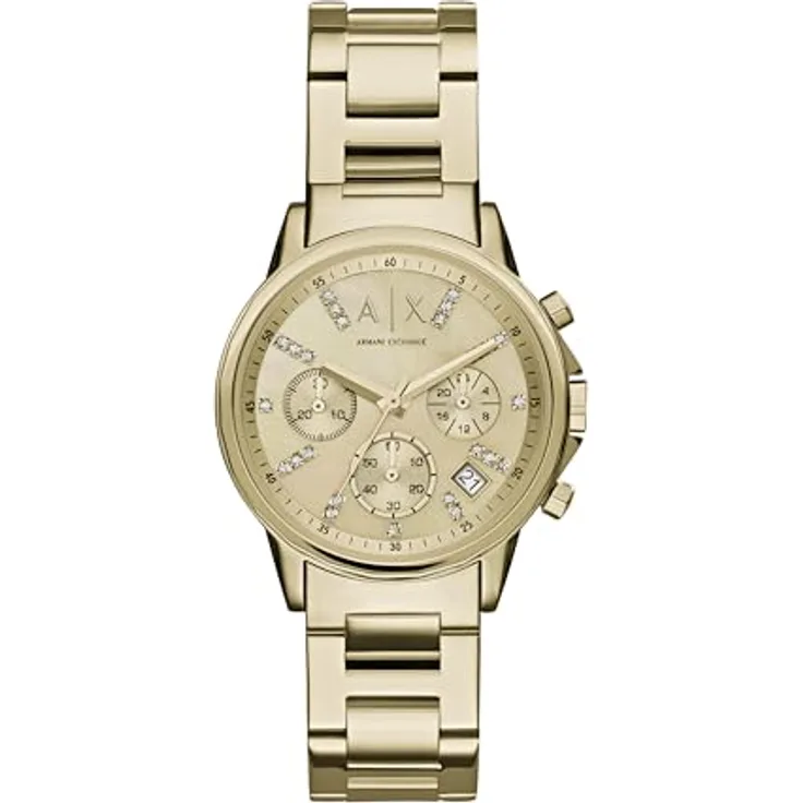 Armani Exchange Uhr für Damen , QuarzChronographenwerk, 36mm GoldEdelstahlgehäuse mit Edelstahlarmband, AX4327