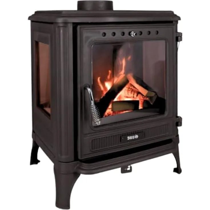 365® Kaminofen Ferrox 55 Panorama, 7 kW Gusseisen mit großem Glaseinsatz und hoher Effizienz (83 %)