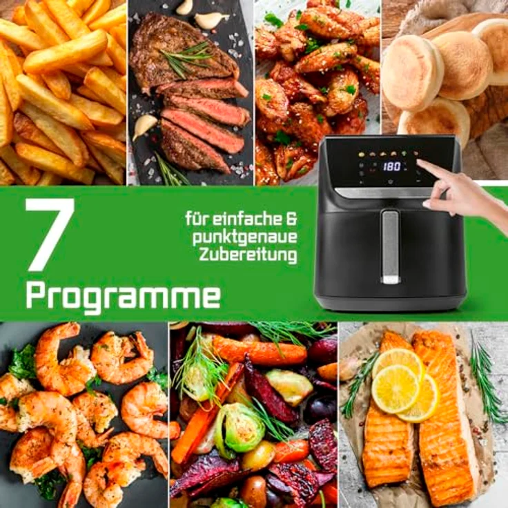 GOURMETmaxx Heißluftfritteuse AirGenius, 7,5 l - Mattschwarz, farbiges LED-Touchdisplay, 7 Programme, 1700 Watt, 360° Heißluftzirkulation – Bild 10