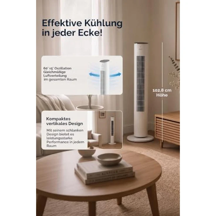 KUMTEL Standventilator, 50 W mit automatischer Abschaltfunktion und Fernbedienung, 60° Oszillation, weiß – Bild 7