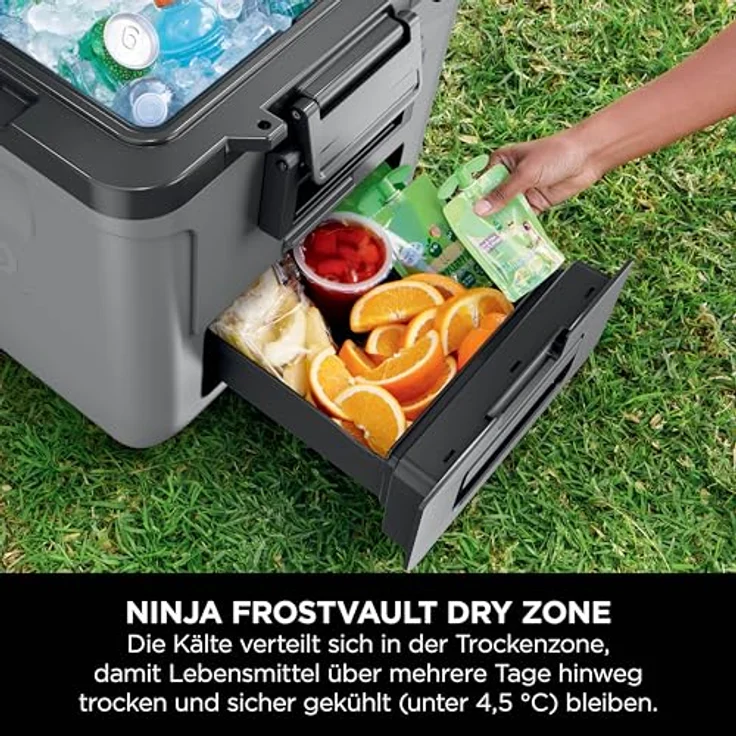Ninja FrostVault Kühlbox mit Rollen, 28 L Fassungsvermögen und „Dry Zone“-Schublade, schiefergrau, FB230EUGY – Bild 4