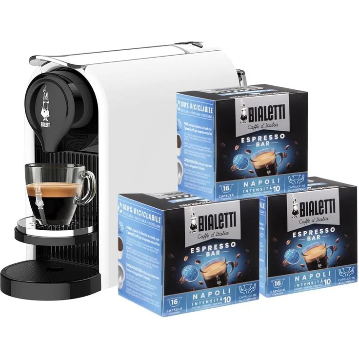 Bialetti Macchina Caffe' Gioia Plus Bianco, Kapselmaschine mit Temperatur- und Kaffeelängenregler, Weiß