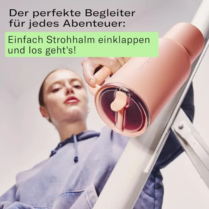 waterdrop® Thermobecher 1,1L mit Strohhalm – Auslaufsichere Edelstahlflasche, doppelwandige Vakuumisolierung, hält 12h kalt, klappbares Mundstück – Bild 4