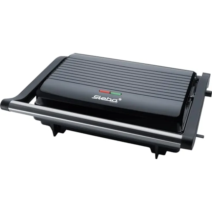Steba FG 10 GRILLINO, Kontaktgrill mit 1000 W, klappbar, PFAS-freie keramikbeschichtete Grillplatten, schwarz