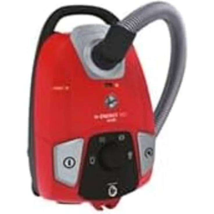 Hoover H-ENERGY 300 Bodenstaubsauger mit 3,5 L Beutel – leiser Staubsauger (72 dBA) mit automatischem Beutelentsorgungssystem – Staubsauger mit EPA Filter – HOME Edition, Rot / Grau