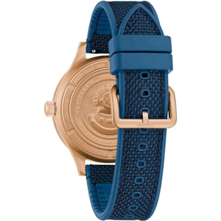 Bulova Automatic Mil-Ships Special Edition, Herrenuhr mit Antireflex-Saphirglas und blauem Zifferblatt, Dunkelblau 98A325 – Bild 3