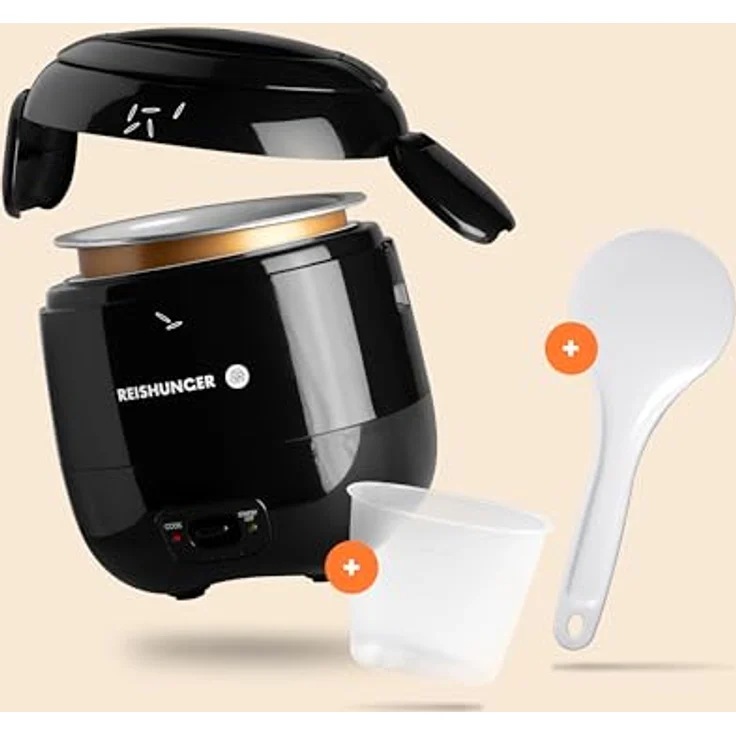 Reishunger Mini Reiskocher Starter Set, 0,3 L, Schwarz, elektrischer Reiskocher für 1-2 Portionen mit 8 Reissorten – Bild 3