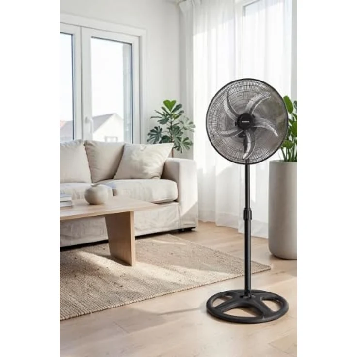 KUMTEL Standventilator KTF-340, 50 cm Durchmesser, 60 W, 70° horizontale Oszillation, höhenverstellbar, schwarz – Bild 4