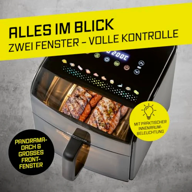 GOURMETmaxx Heißluftfritteuse Gourmet mit Sichtfenster & Panoramadach, 7 L, 10 Programme, Farbdisplay & Shake-Reminder – Bild 2