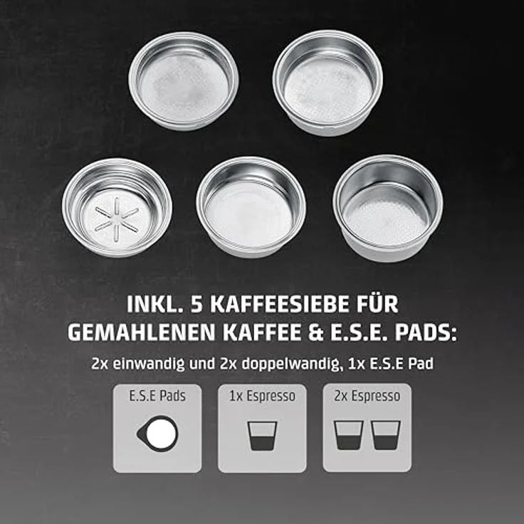 CASO EspressoGourmet Crema, Edelstahl Siebträgermaschine mit 20 bar ULKA-Pumpe, Milchaufschäumer, LCD-Display und abnehmbaren Wassertank – Bild 4
