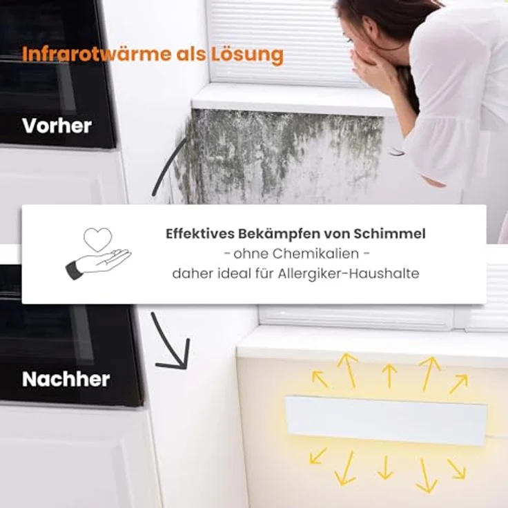 Dalsys Anti-Schimmel-Heizung 60W, Infrarotheizung für Wand & Bad, 12 x 60 x 1,3 cm, chemiefreier Schimmelentferner, IP44-zertifiziert – Bild 6
