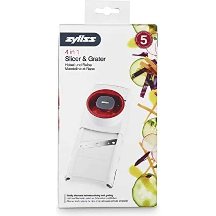 ZYLISS 4-in-1 Küchenhobel mit 4 austauschbaren Schneideinsätzen für Reiben und Schneiden. Kompakt verstaubar. Mit Fingerschutz. Länge: 22 cm – Bild 3