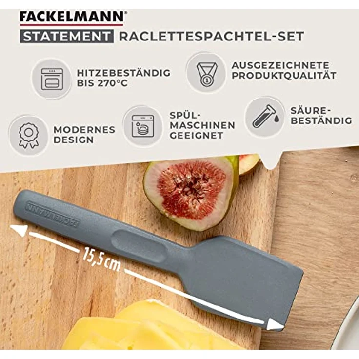 Fackelmann Statement Spachtel für Raclette 4er Set – Schaber mit ergonomischem Griff und Daumenmulde – Raclett-Schieber im praktischen 4 Stk Bundle – ca. 15,5 x 4 x 1 cm, Grau – Bild 2