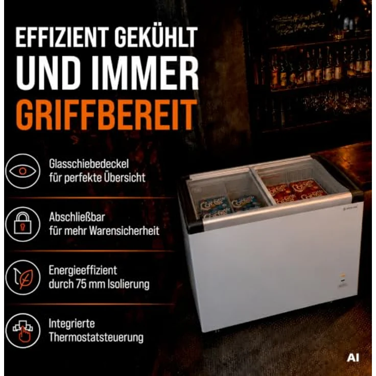 GASTROHERO Tiefkühltruhe 350, 273 Liter mit Glasschiebedeckel und 4 Rollen, abschließbar – Bild 3