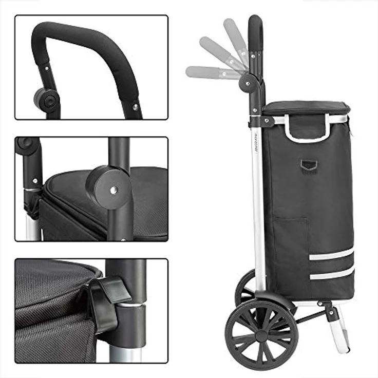 MONZANA® 3in1 Einkaufstrolley 56L bis 40 kg klappbar abnehmbare Tasche Handwagen Einkaufswagen Einkaufshilfe Roller Schwarz – Bild 3