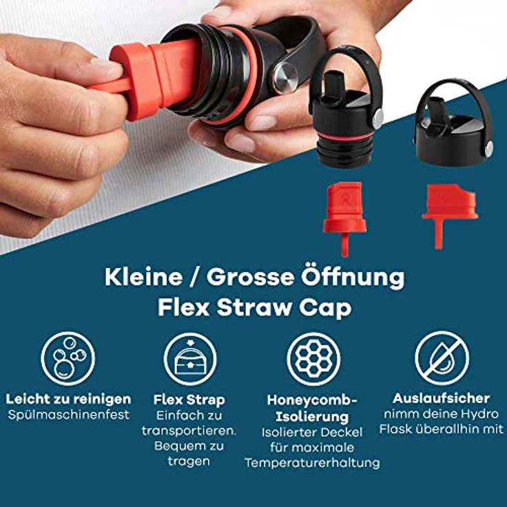 HYDRO FLASK - Trinkflasche 946ml (32oz) mit Flex Straw Deckel - Vakuumisolierte, Wiederverwendbare Flasche aus Edelstahl - Auslaufsicherer Deckel - Weite Öffnung - Black – Bild 3