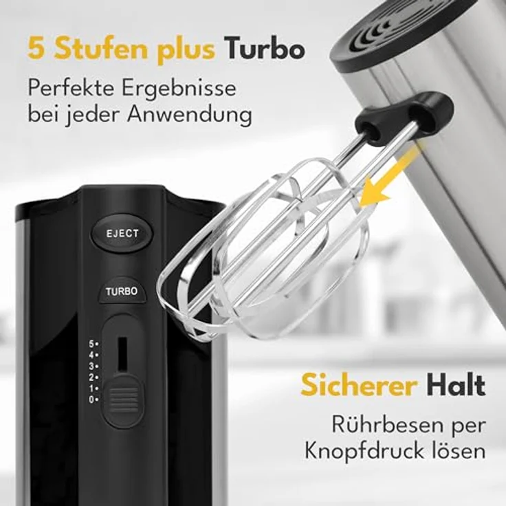 LEBENLANG 400W Handmixer mit 5 Stufen & Turbo, inkl. Standhalterung, ergonomischer Griff, Edelstahl-Rühr- und Knethaken, spülmaschinenfest – Bild 2