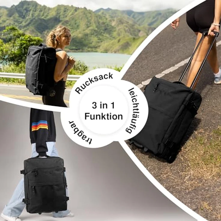 SONS OF ALOHA 3 in 1 Backpacker Rucksack mit Rollen - Handgepäck Koffer Kane Hybrid Boardgepäck, wasserabweisendes recyceltes PET, schwarz – Bild 5