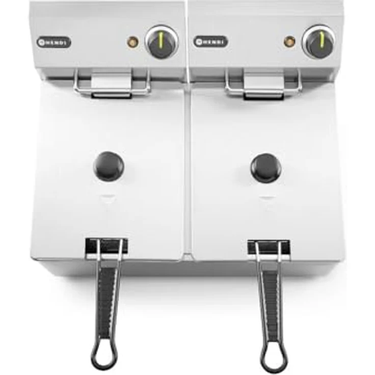 HENDI Fritteuse, einstellbar bis 190°C, Kaltzone, mit Frittierkorb und Deckel, Entnehmbar Becken, Sicherheitsthermometer, 2x8L, 230V, 7000W, 550x430xH345mm, Edelstahl – Bild 6