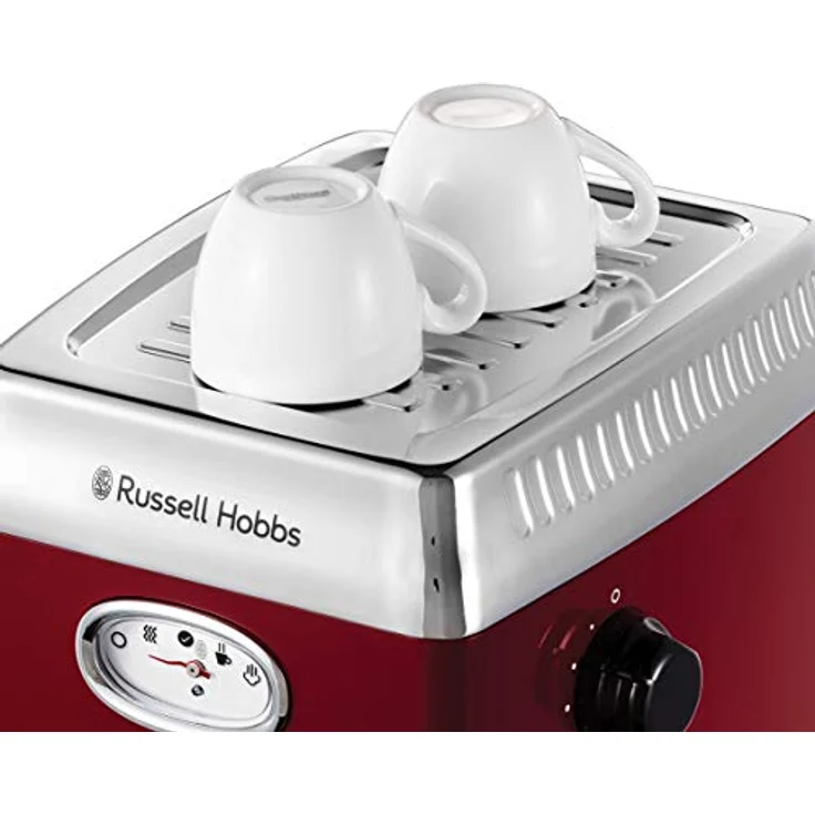Russell Hobbs Espressomaschine Retro Rot Siebträger (15 Bar, 2 Tassen-Einsätze, 1,1l abnehmbarer Wassertank, Dampf-Milchschaumdüse, Portionierlöffel mit Tamper) Kaffeemaschine, 28250-56 – Bild 6