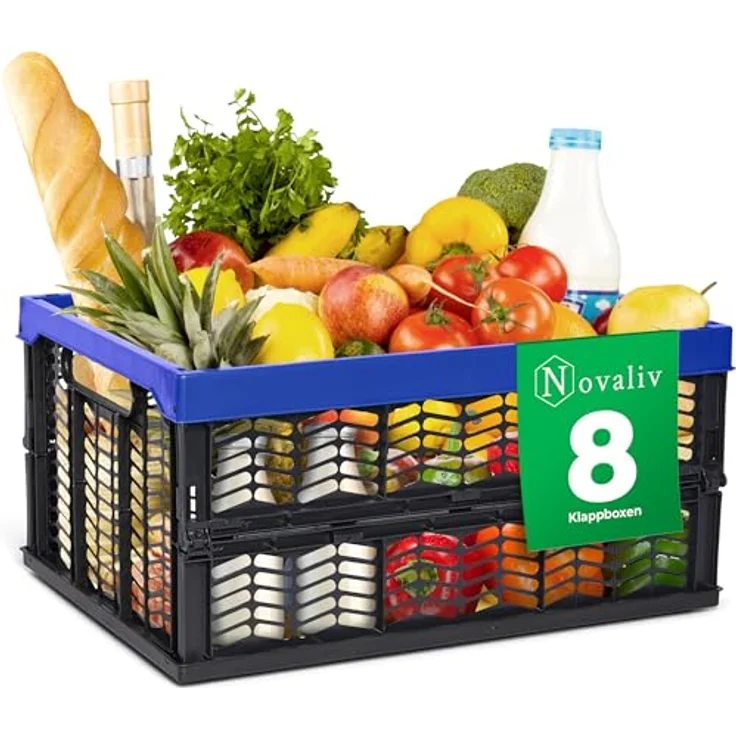 Novaliv Klappboxen Set, faltbare Einkaufskisten mit 8x 30L Volumen, Blau-Schwarz, stabil und ideal für Aufbewahrung – Bild 1