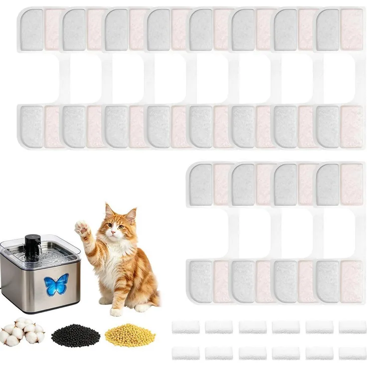 Chingcoo Katzenbrunnen Filter 12er Pack für FN-W17, inkl. Aktivkohlefilter & Schwämme, für optimale Wasserqualität