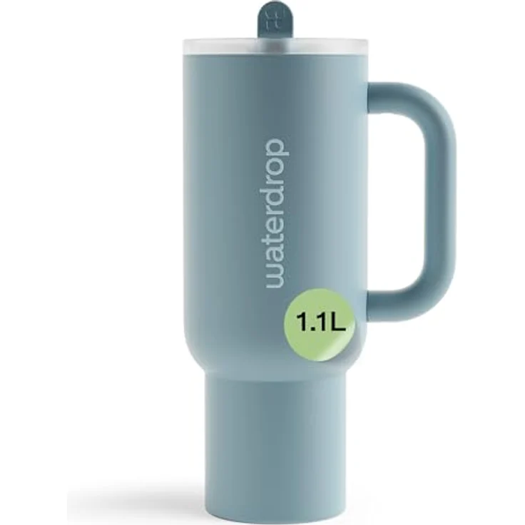 waterdrop® Thermobecher mit Strohhalm 1,1L – Auslaufsichere Edelstahltrinkflasche mit doppelwandiger Vakuumisolierung, hält Getränke bis zu 12 Stunden kalt – Bild 1