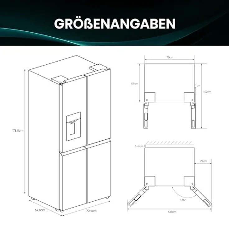 Hisense RQ5P470SYID, French Door Kühl-Gefrier-Kombination mit No Frost, 304 l Kühlvolumen, Inox-Look – Bild 4