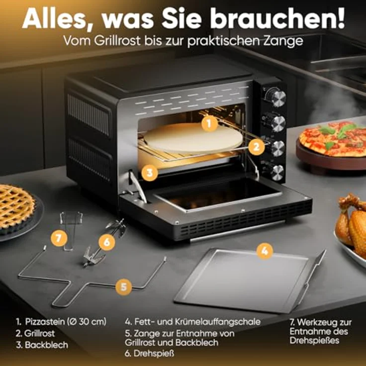 ProfiCook® Minibackofen 30L | Umluft + Ober-/Unterhitze | Drehspieß, Pizzastein, Timer | 1500W | PC MBG 1277 – Bild 3
