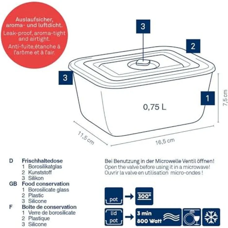 Kela Aurélia Frischhaltedose, luftdicht, rechteckig, 1,4 l, ideal für Vorratshaltung – Bild 3