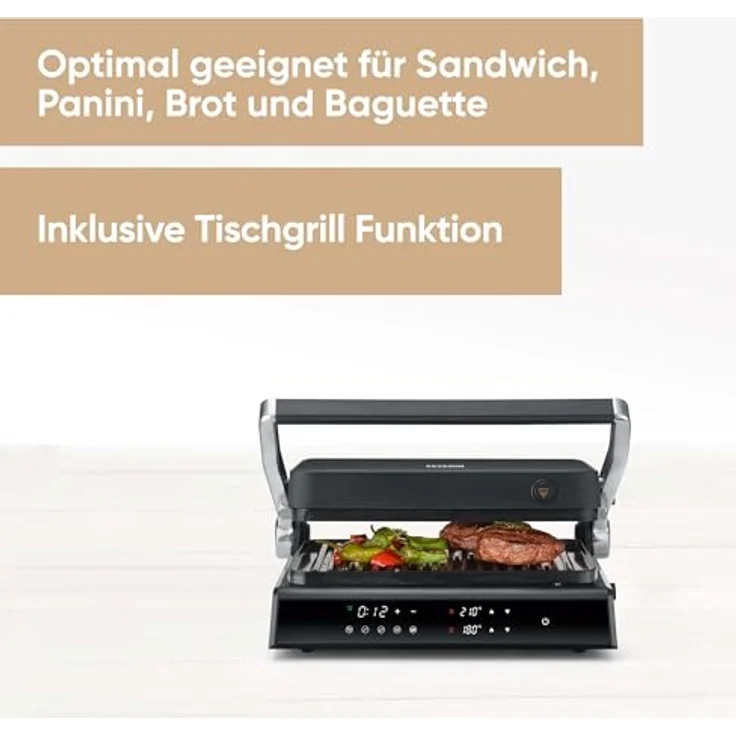 SEVERIN SEVINI Comfort digitaler Sandwich-Maker, keramikbeschichtet, Indoor-Grill bis 230°C, 1.800 W, schwarz – Bild 2