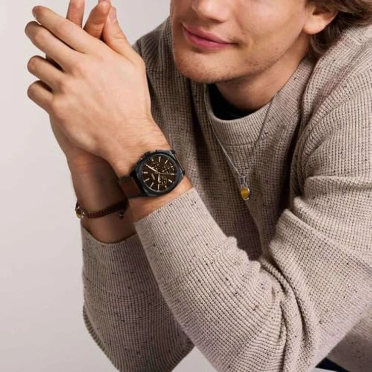 Fossil Chronograph EVERETT FS6108, Quarzuhr mit analoger Anzeige, braunem Zifferblatt und Lederarmband, schwarz, 44 mm Gehäusedurchmesser, 5 bar wasserdicht – Bild 2