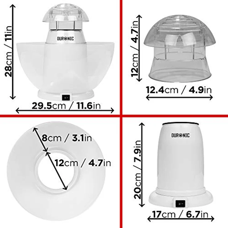 Duronic POP50 WE Popcornmaschine | Heißluft ohne Fett & Öl | 1200 Watt | inkl. Messbecher | für 50 Gramm Mais | abnehmbare Schüssel | Ölfreies Popcorn | Kalorienarm | Weiß – Bild 4