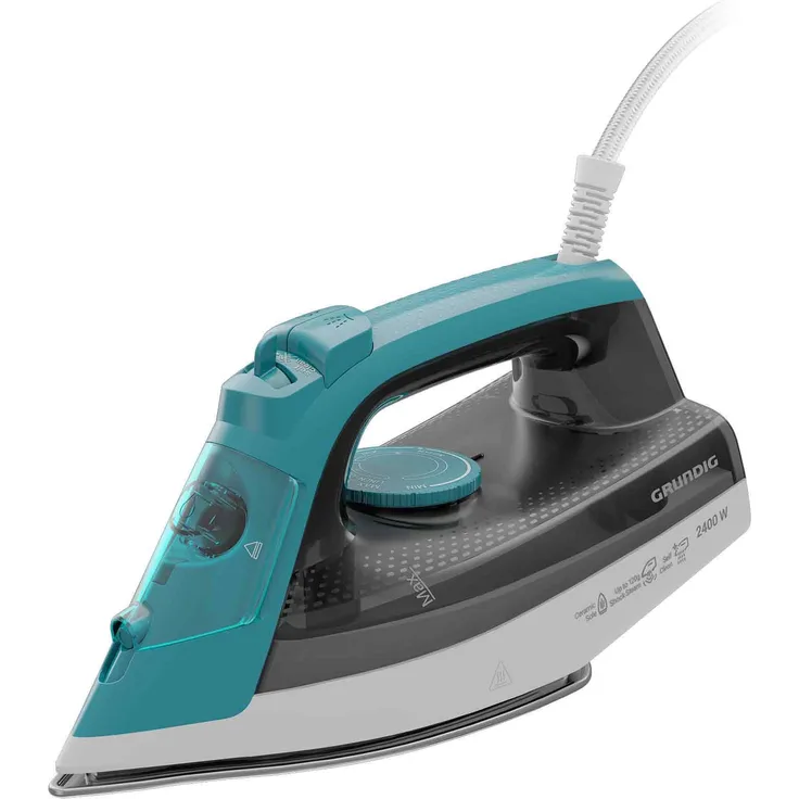 Grundig Dampfbügeleisen SI 3550, Keramik-Bügelsohle mit Vertikaldampf, Tropfschutz, 2400 W, Weiß/Türkis