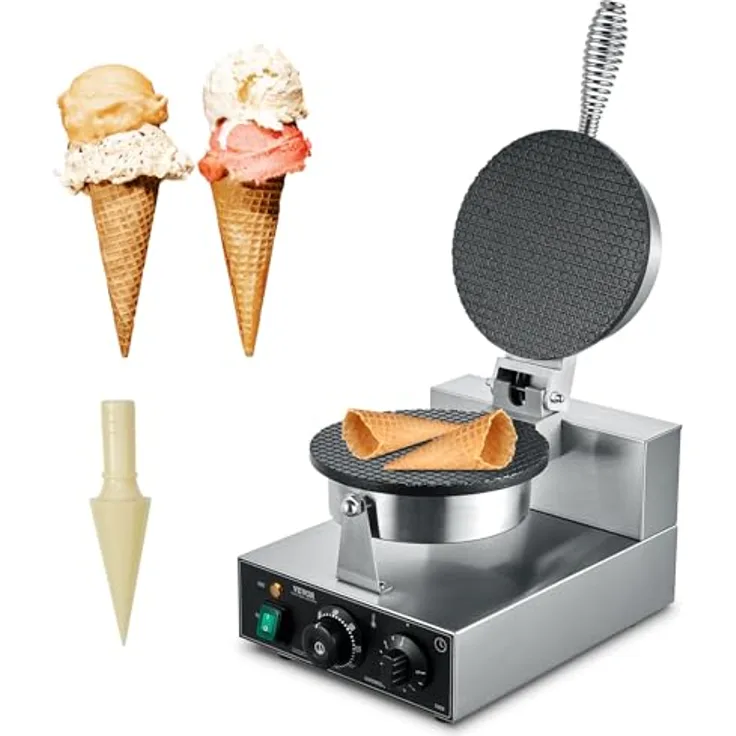 VEVOR elektrische Eistütenmaschine 1230 W mit antihaftbeschichteter Frühlingsrollenform und Temperatur- und Zeitregelung, für Restaurant Bäckerei Snackbar Familie