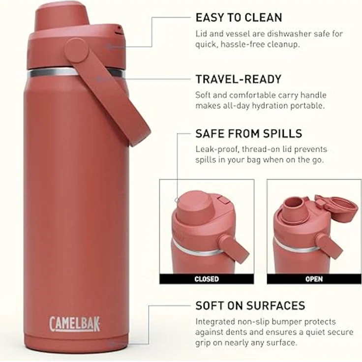 CamelBak Thrive Chug Isolierte Edelstahl-Wasserflasche, Vakuumisoliert, Auslaufsicher, Sierra Red, 590 ml – Bild 3