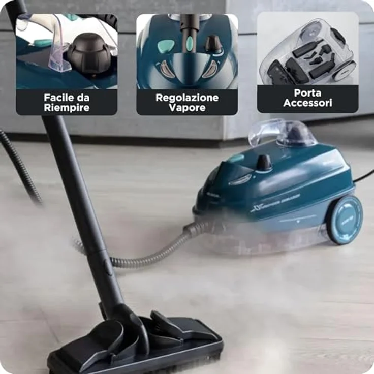 Ariete 4146 XVapor Deluxe, mobiler Dampfreiniger mit 5 bar, integrierten Zubehörfach, 1500 W, 6 m Kabel, blau – Bild 5
