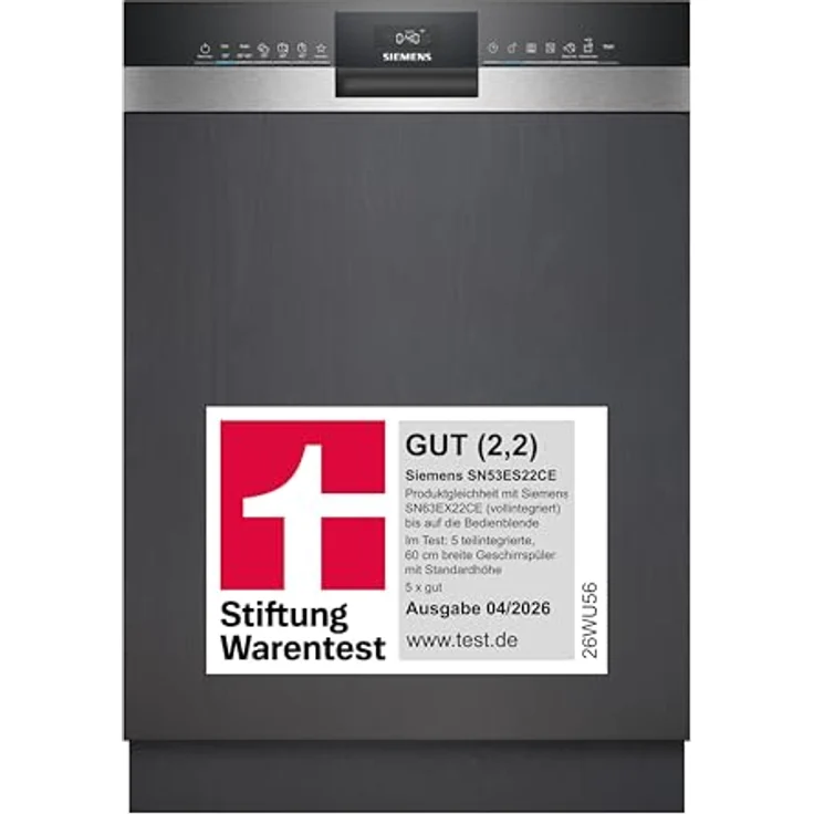 Siemens SN53ES22CE, Einbaugeschirrspüler mit 14 Maßgedecken, A Energieeffizienzklasse, 42 dB, Edelstahl – Bild 1
