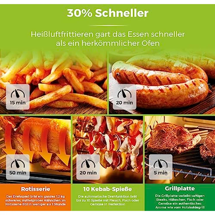 Tower T17076 Xpress Pro Combo 10-in-1 Digitale Heißluftfritteuse mit Schneller Luftzirkulation, 60-Minuten-Timer - Airfryer Airfryer Heißluftfritteuse XXL 11 l - 2000W - Schwarz – Bild 4