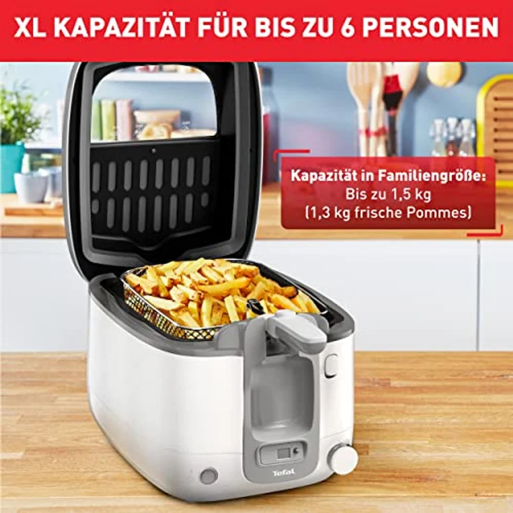 Tefal FR3141 Super Uno Fritteuse | Thermogehäuse | bis zu 1,2 kg Fassungsvermögen | digitaler Timer | Anti-Geruchs-Filterkassette | herausnehmbarer, antihaftbeschichteter Innenbehälter | Weiß/Grau – Bild 3
