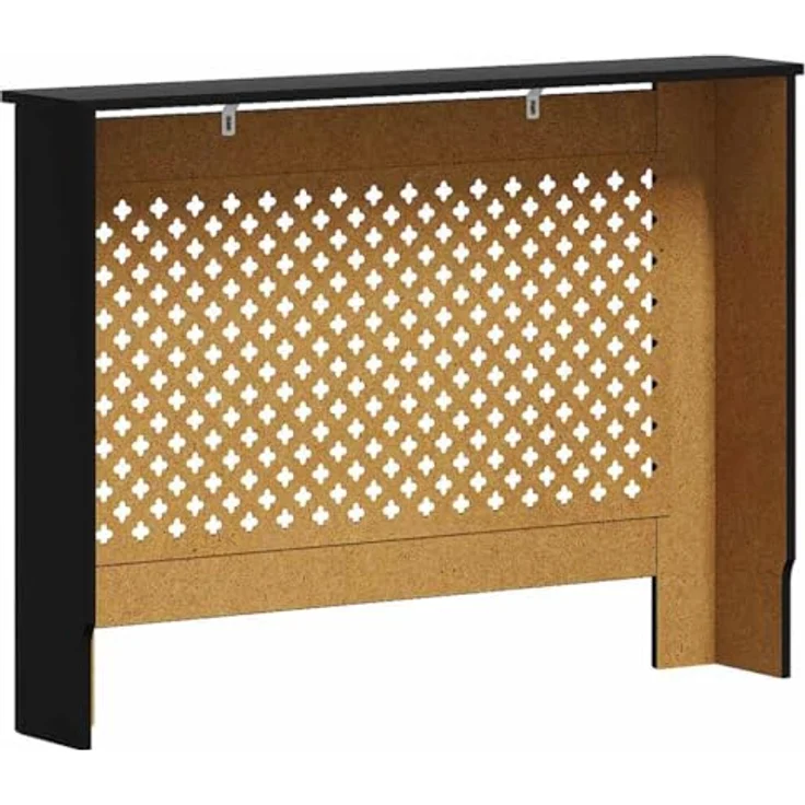 vidaXL Heizkörperverkleidung Schwarz, MDF mit Latten-Design, 112x19x81,5 cm – Bild 8