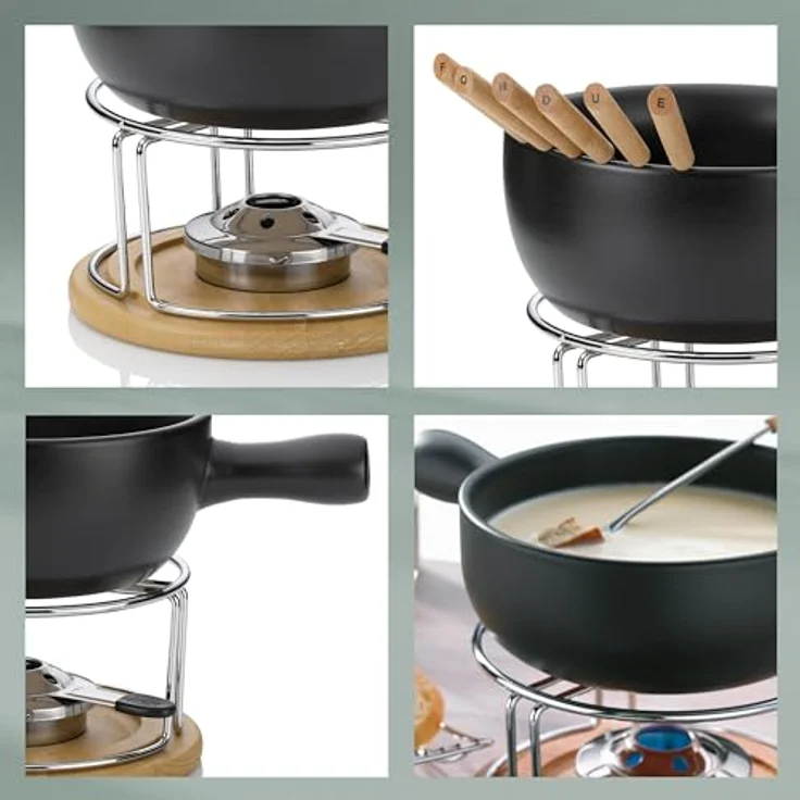 Kela 361306 Käsefondue-Set, Natürliches Design, 10-teilig, Feuerfeste Keramik, Käsefondue-Set Natura, 1 L – Bild 5