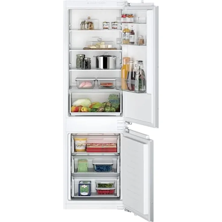SIEMENS KI86NNFE0, iQ100, Einbau-Kühl-Gefrier-Kombination, 177,5 x 56 cm Nische, 184 L Kühlen + 76 L Gefrieren, noFrost, freshBox, schnelles Kühlen, sehr Leise, Flachscharnier - Made in Germany