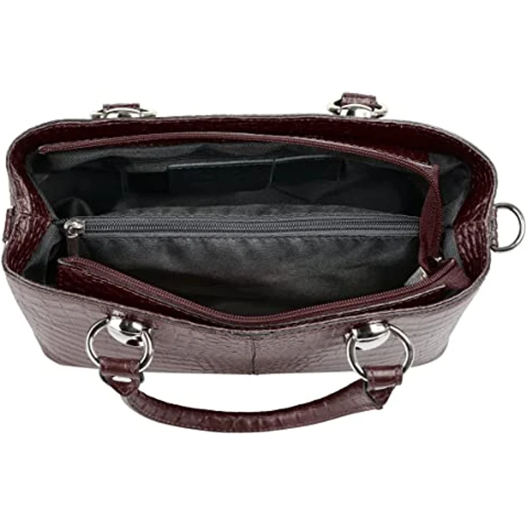 Cluty Umhängetasche, echt Leder in Kroko-Optik, Made in Italy, 2-geteiltes Hauptfach, abnehmbarer Schultergurt, Bodennägel – Bild 7