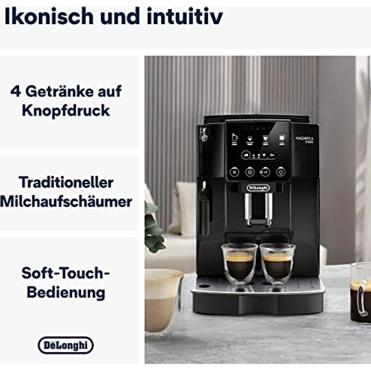 De'Longhi Magnifica Start ECAM222.20.B, Kaffeevollautomat mit Milchaufschäumdüse, für Cappuccino, mit Espresso-Direktwahltase und 2x Espresso Funktion, 13-stufiges Kegelmahlwerk, 1450 W, Schwarz – Bild 2