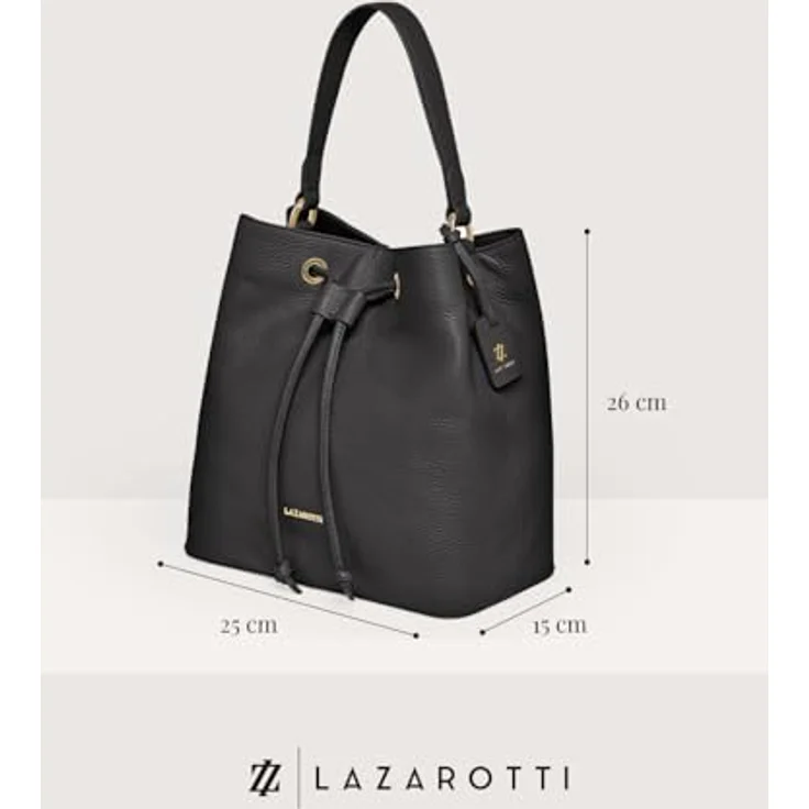 Lazarotti Bologna Leather Crossbody Beuteltasche, 100% Leder, schwarz, 25 cm x 15 cm x 26 cm – Bild 4
