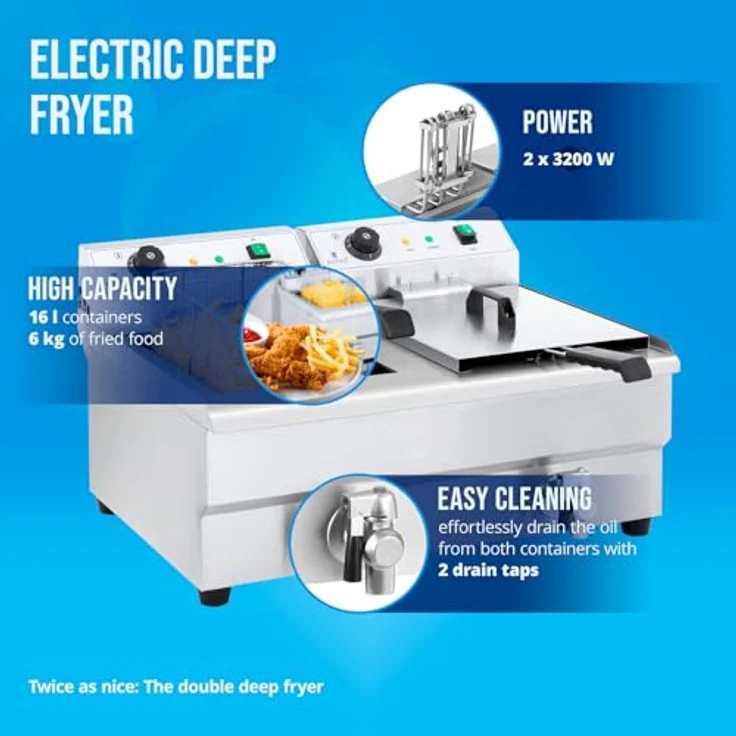 Royal Catering Fritteuse Edelstahl Doppel Fritteuse RCEF 16DH 1 2 x 16 Liter 7200 Watt – Bild 3