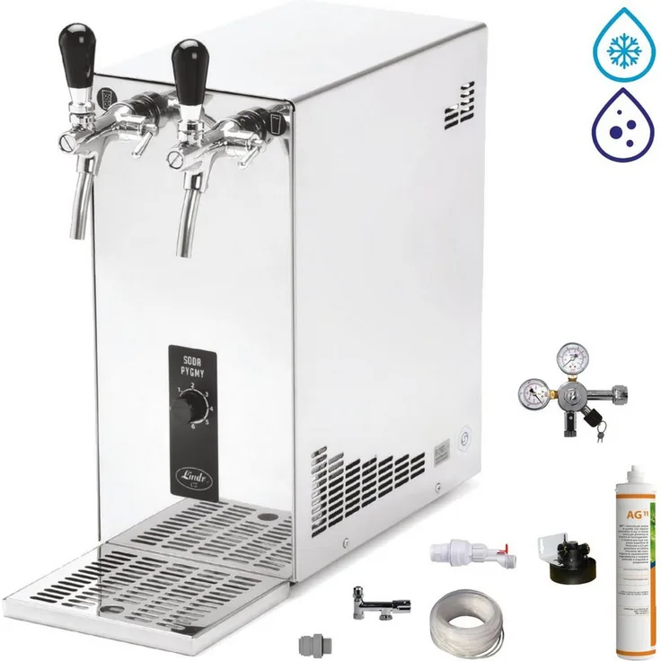 BieTal Wassersprudler Sprudelwasseranlage Tafelwassergerät 20 L/h, 2-leitig mit Kühlung, in Silber